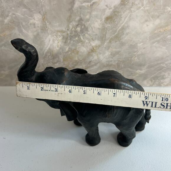Black Leather Covered Paper Mache Elephant Sculpture Vintage Made In India - Picture 10 of 10